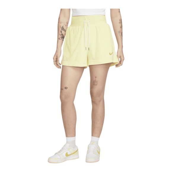 Nike Yellow Terry Cloth Retro 2” Inseam High Waist Shorts Women’s Size Small - Picture 2 of 13